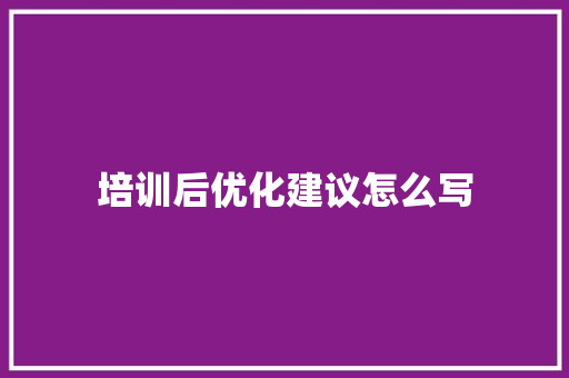 培训后优化建议怎么写