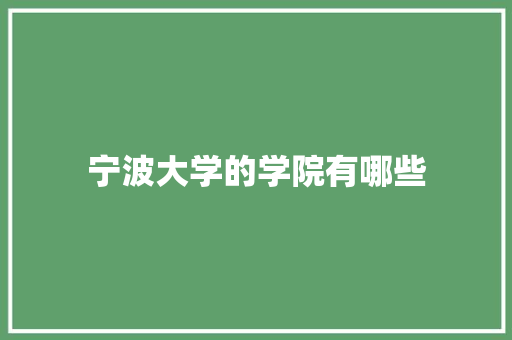 宁波大学的学院有哪些