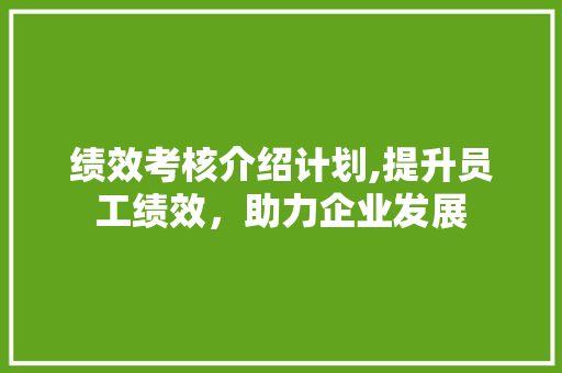 绩效考核介绍计划,提升员工绩效，助力企业发展