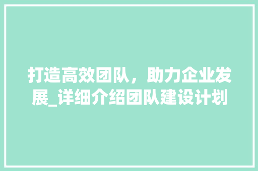 打造高效团队，助力企业发展_详细介绍团队建设计划