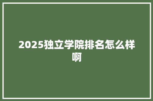 2025独立学院排名怎么样啊 工作计划