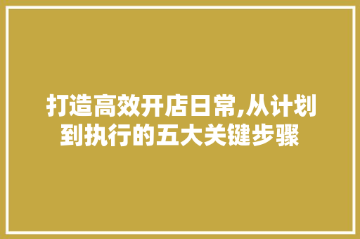 打造高效开店日常,从计划到执行的五大关键步骤