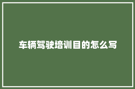 车辆驾驶培训目的怎么写