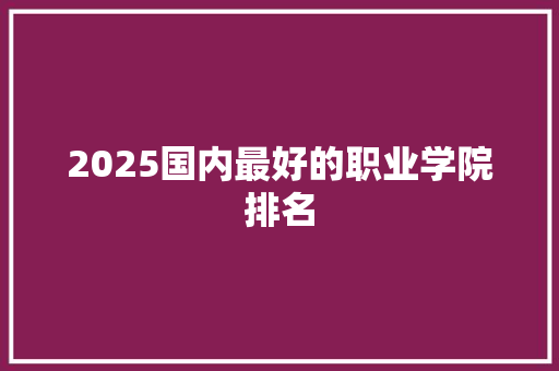 2025国内最好的职业学院排名