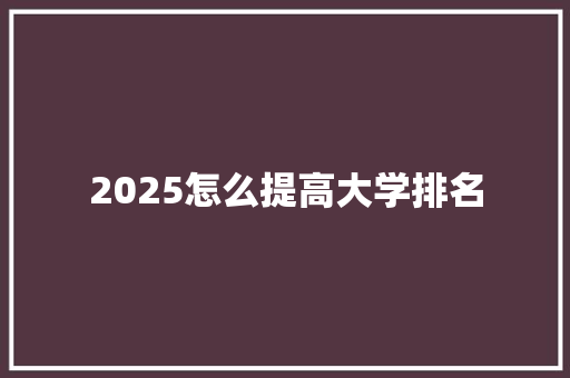 2025怎么提高大学排名