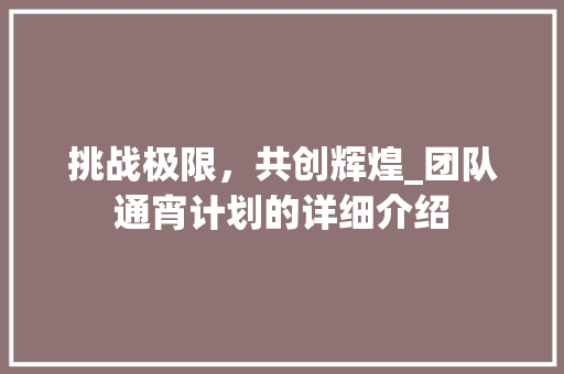 挑战极限，共创辉煌_团队通宵计划的详细介绍