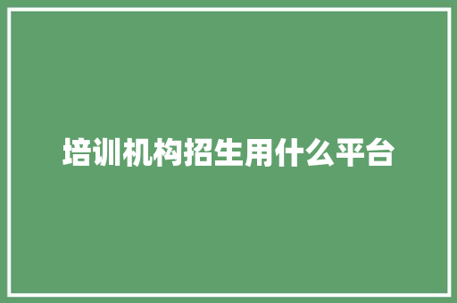 培训机构招生用什么平台