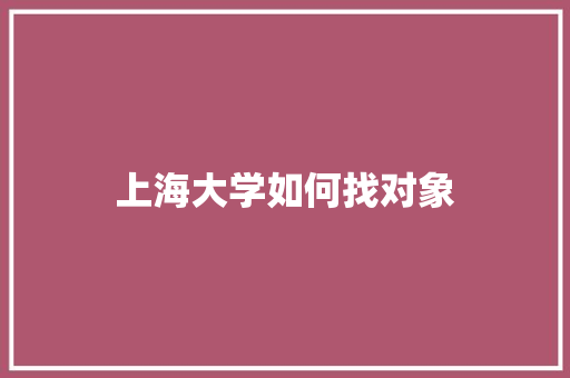上海大学如何找对象
