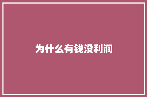 为什么有钱没利润