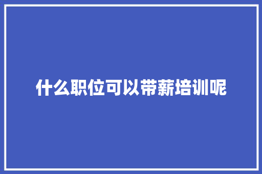 什么职位可以带薪培训呢