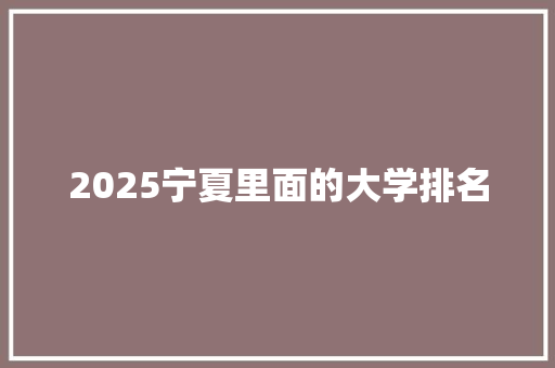 2025宁夏里面的大学排名