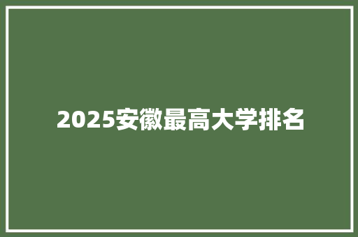 2025安徽最高大学排名