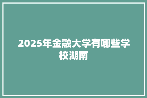 2025年金融大学有哪些学校湖南