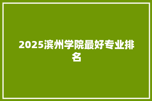 2025滨州学院最好专业排名
