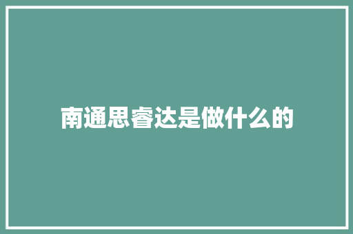 南通思睿达是做什么的