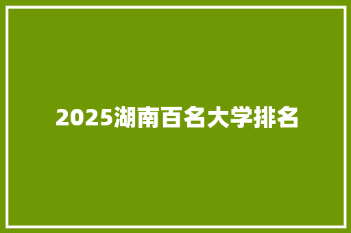 2025湖南百名大学排名