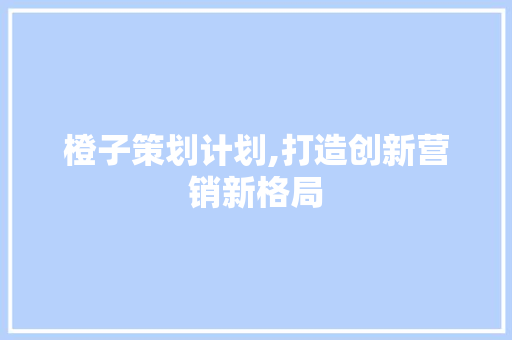 橙子策划计划,打造创新营销新格局