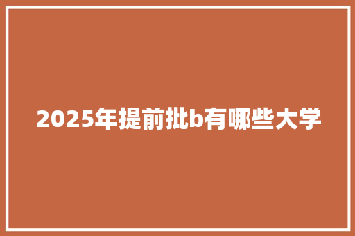 2025年提前批b有哪些大学