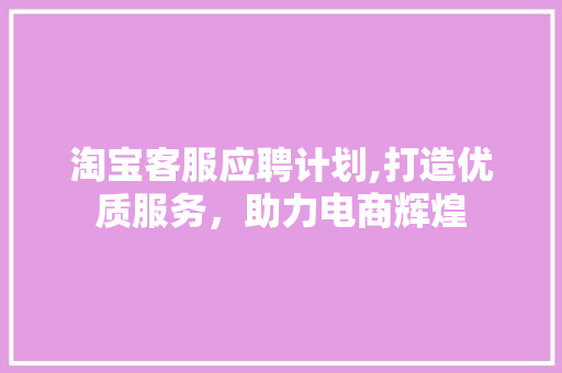 淘宝客服应聘计划,打造优质服务，助力电商辉煌
