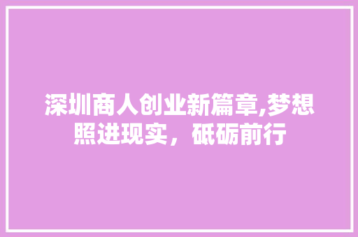 深圳商人创业新篇章,梦想照进现实，砥砺前行