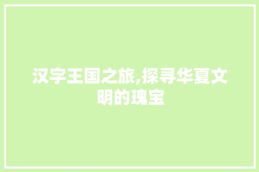 汉字王国之旅,探寻华夏文明的瑰宝