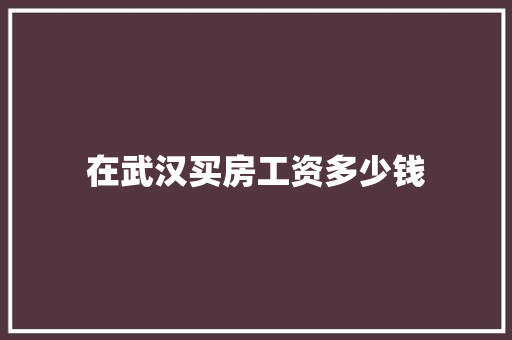 在武汉买房工资多少钱