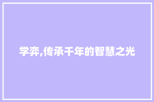 学弈,传承千年的智慧之光