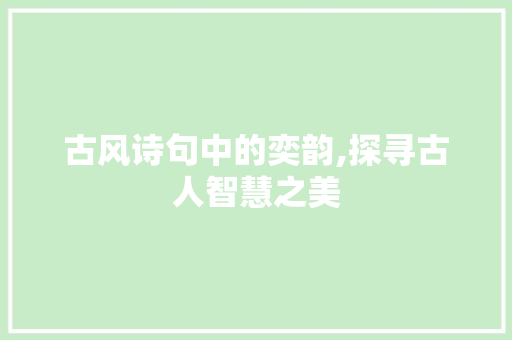 古风诗句中的奕韵,探寻古人智慧之美