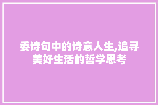 委诗句中的诗意人生,追寻美好生活的哲学思考