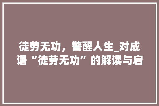 徒劳无功，警醒人生_对成语“徒劳无功”的解读与启示