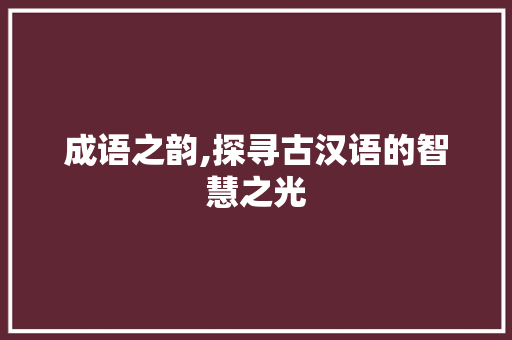 成语之韵,探寻古汉语的智慧之光