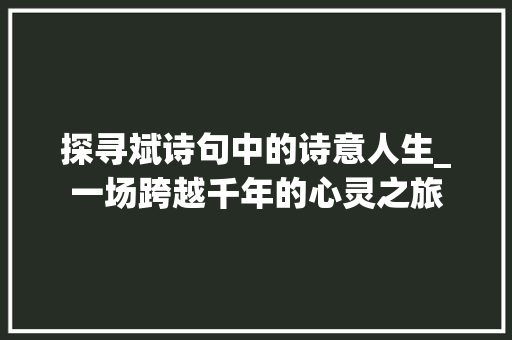 探寻斌诗句中的诗意人生_一场跨越千年的心灵之旅