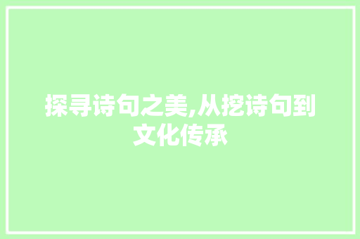 探寻诗句之美,从挖诗句到文化传承