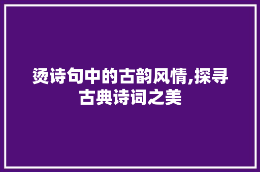 烫诗句中的古韵风情,探寻古典诗词之美