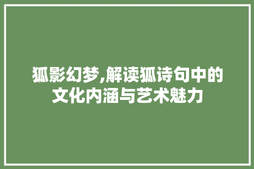 狐影幻梦,解读狐诗句中的文化内涵与艺术魅力 工作总结