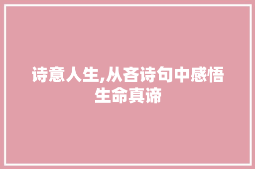 诗意人生,从吝诗句中感悟生命真谛