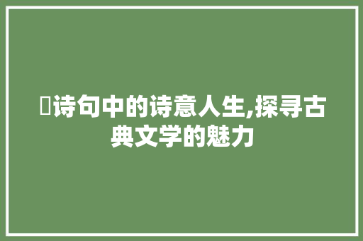 鲏诗句中的诗意人生,探寻古典文学的魅力