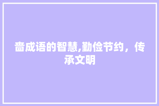 啬成语的智慧,勤俭节约，传承文明