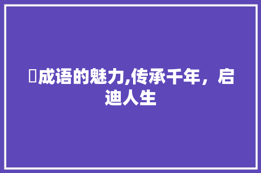 娀成语的魅力,传承千年，启迪人生 工作计划