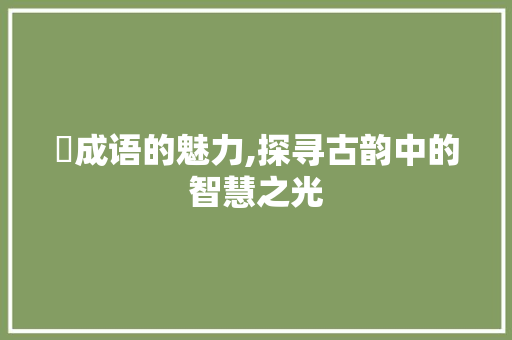 嵎成语的魅力,探寻古韵中的智慧之光 工作计划