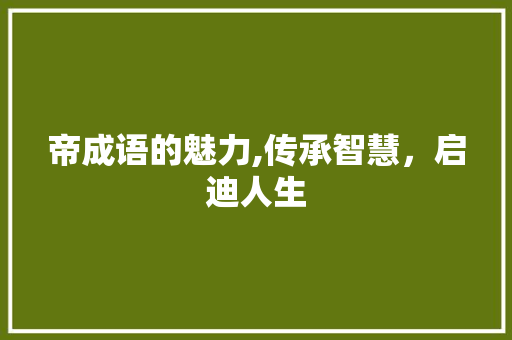 帝成语的魅力,传承智慧，启迪人生