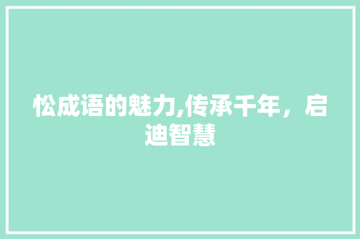 忪成语的魅力,传承千年，启迪智慧