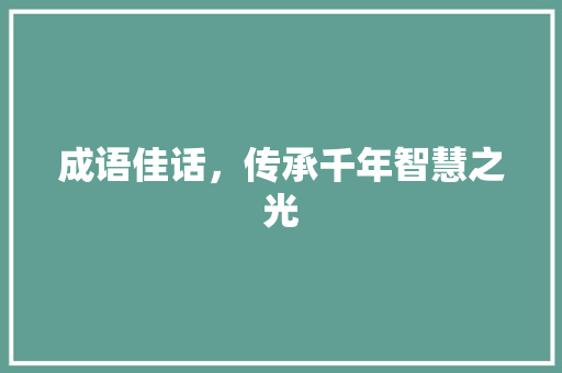 成语佳话，传承千年智慧之光