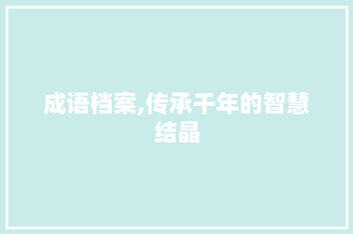 成语档案,传承千年的智慧结晶