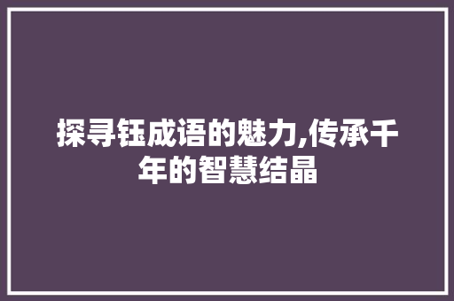 探寻钰成语的魅力,传承千年的智慧结晶 工作计划