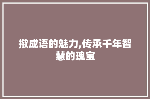 揿成语的魅力,传承千年智慧的瑰宝
