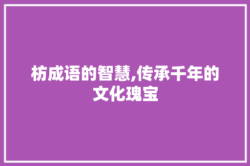 枋成语的智慧,传承千年的文化瑰宝