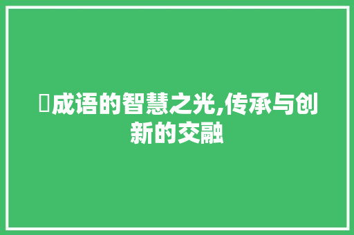 泆成语的智慧之光,传承与创新的交融 合同范本