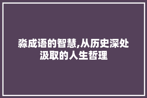 淼成语的智慧,从历史深处汲取的人生哲理