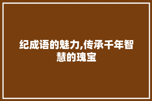 纪成语的魅力,传承千年智慧的瑰宝